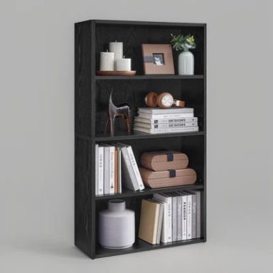 4-Tier Bookshelf, 23.6 Inches Wide, Open Bookcase with Adjustable Storage Shelves, Floor Standing Unit, Ebony Black