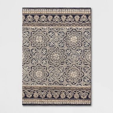7'X10' Floral Belfast Area Rug Indigo - Threshold™: Traditional Wool Tufted Botanical, Medium Pile, Indoor Use