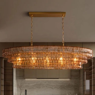53.7" 5-Lights Large Tiered Rectangle Chandelier Gold