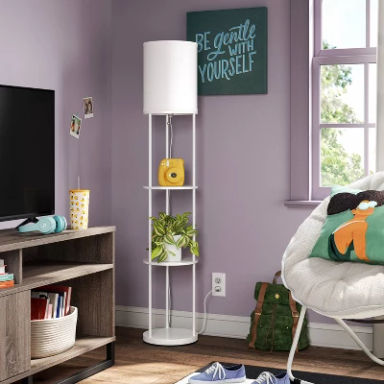 Shelf Floor Lamp White (Light Bulbs Not Included) - Room Essentials™: Modern Standing Lamp with Pull Chain, ETL Listed