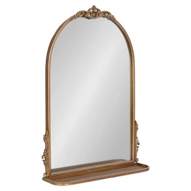 Kate & Laurel All Things Decor 21"x28" Myrcelle Arched Wall Mirror with Shelf Gold: Traditional Style, Plastic Frame