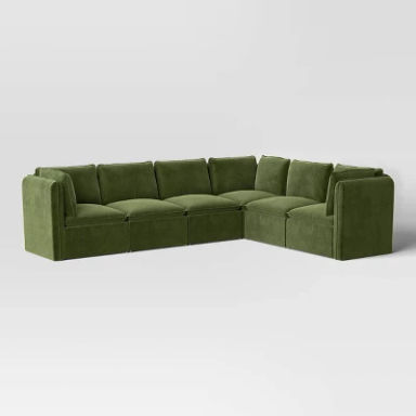 6pc Haven French Seam Modular Sectional Velvet Dark Green - Threshold™: Luxurious Sofa, Wood Frame, Easy Care