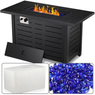 R.W.FLAME 43" Gas Fire Pit Table, 50,000 BTU Propane Burner with Steel Lid & Lava Rock, 2-in-1 Fire Pit & Table for Patio，Backyard Gatherings