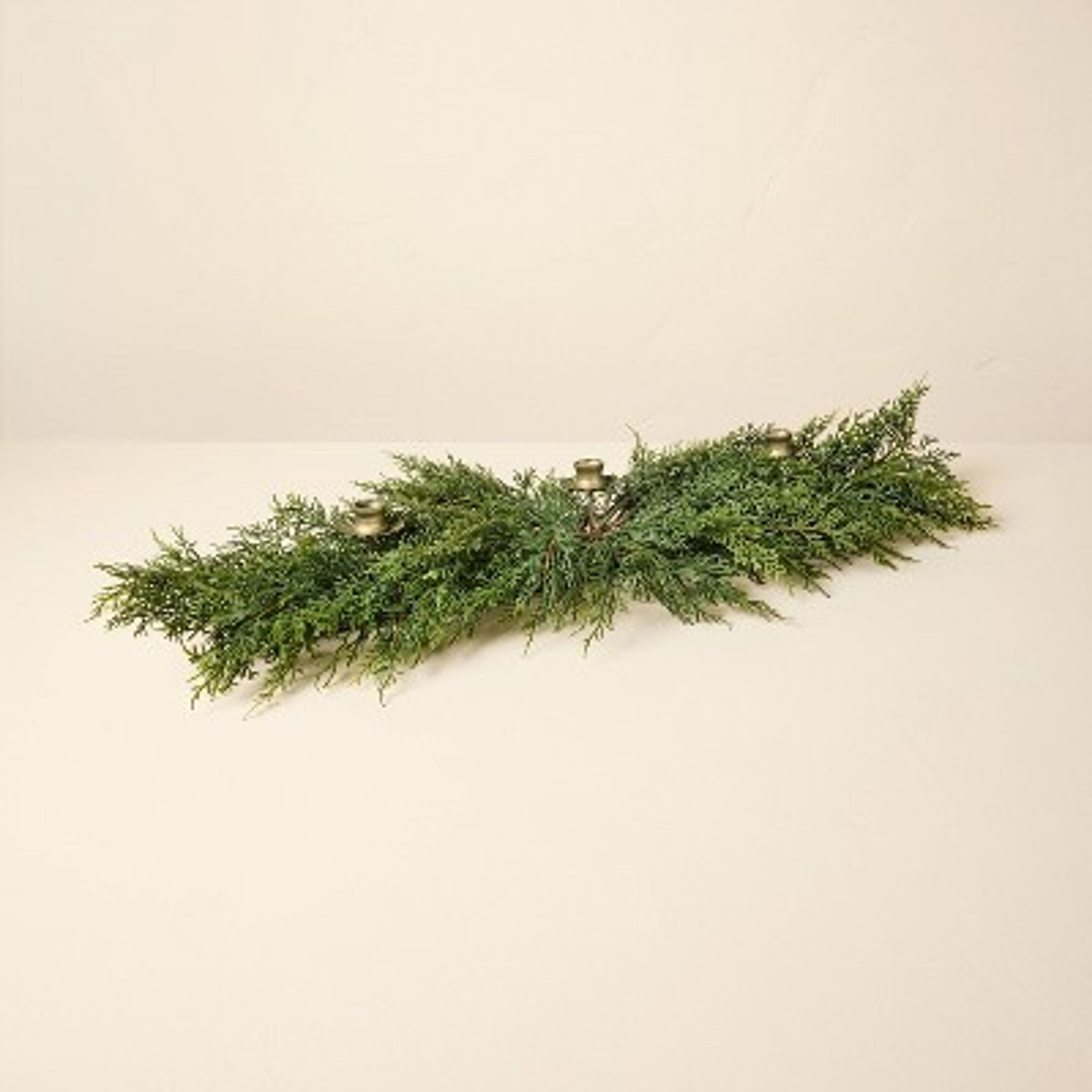 36" Greenery Centerpiece with Brass Candle Holder - Hearth & Hand Magnolia