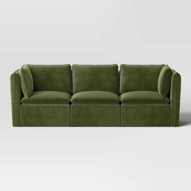 3pc Haven French Seam Modular Sectional Velvet Dark Green - Threshold™: Upholstered Wood Frame, Spot Clean