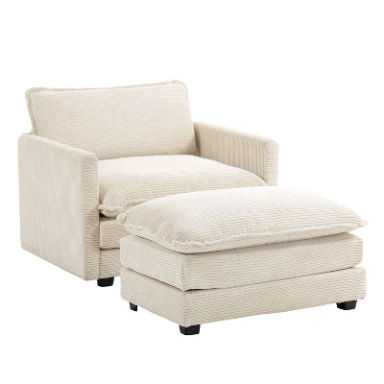 41.34" Corduroy Oversized Accent Chair, Sofa Chair with Ottoman and Large Seat, Modern Armchair Reading Chairs for Bedroom Living Room
