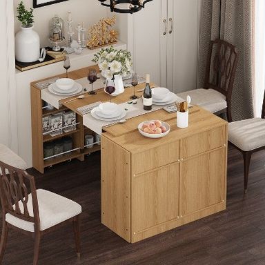 Famapy Dining Table Desk with Expandable Top, Woodgrain Office Dining Solution Kitchen Island