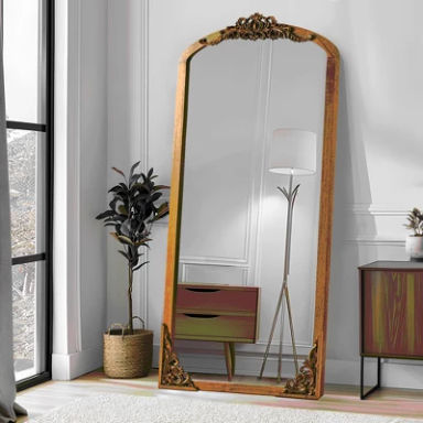 Lirago Arch Solid Wood Mirror Ornate Mirror Wall Mirror Retro Mirror with Carved Frame 69*30 Gold
