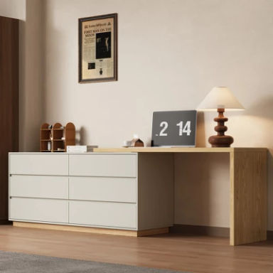 Luck Live Modern Medieval Expandable L-Shaped Desk with 6 Storage Drawers