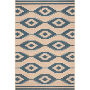 Beach House BHS171 POWER LOOMED Indoor/Outdoor Runner Rug - Blue/Creme - 2'2"x4' - Safavieh