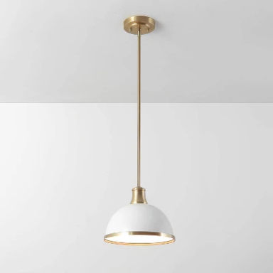 1-Light Beckett Matte White Pendant with Accents Matte Brass - Globe Electric: ETL Listed, Metal Shade, 60W E26