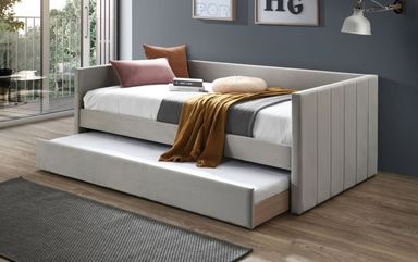 7612  House of hampton beige velvet upholstered day bed with twin trundle