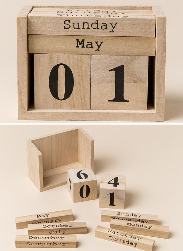 Paulownia Wood Block Perpetual Calendar