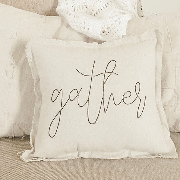 Hand Embroidered GATHER Accent Pillow
