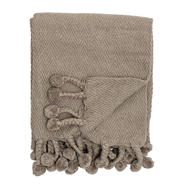 Woven Cotton Throw With Pom Pom Tassels