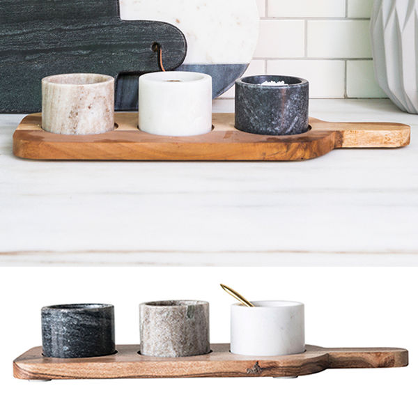 Wood Board With Pinch Pots and Spoon 5 Piece Set