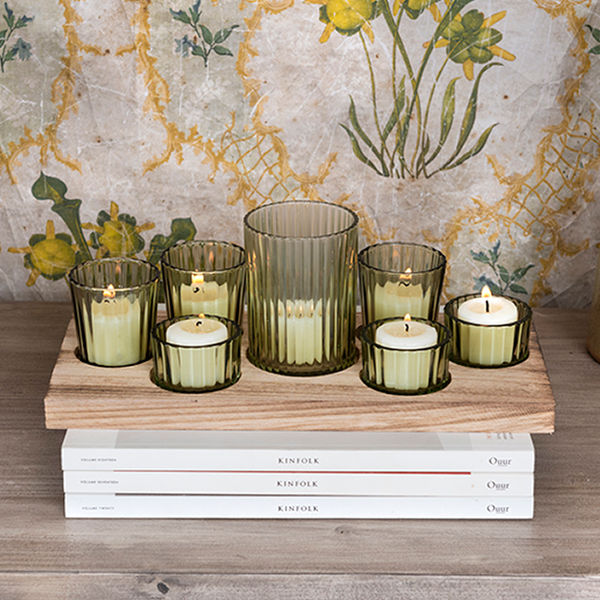 Votive Holders in Wood Tray 8 Piece Set