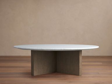 Saint Germain Round Stone Top Coffee Table with Wood Clement Base