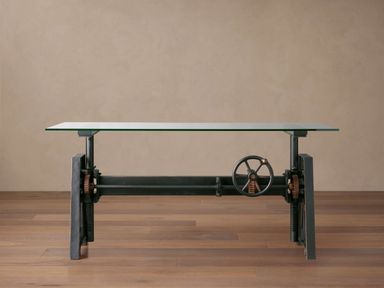 Industrial Crank Desk with Glass Top