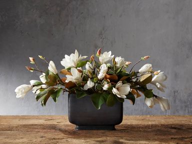Faux Magnolia in Wide Bronze Vase