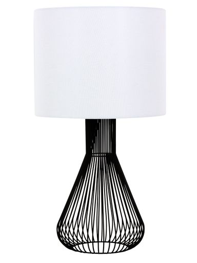 Akira 1 Light Tall Table Lamp with Metal Wire Base and White Linen Shade