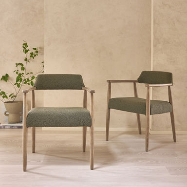 Lot de 2 chaises en chêne et tissu bouclette kaki