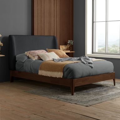 Halfden Grey Boucle Fabric Winged Wooden Bed Frame - 4ft6 Double