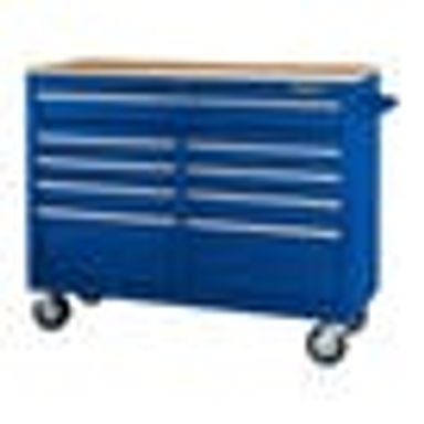 46 in., 9-Drawer Mobile Storage Cabinet with Solid Wood Top, Blue