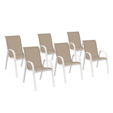 Lot de 6 chaises de jardin LYMA métal et textilène empilables blanc et beige