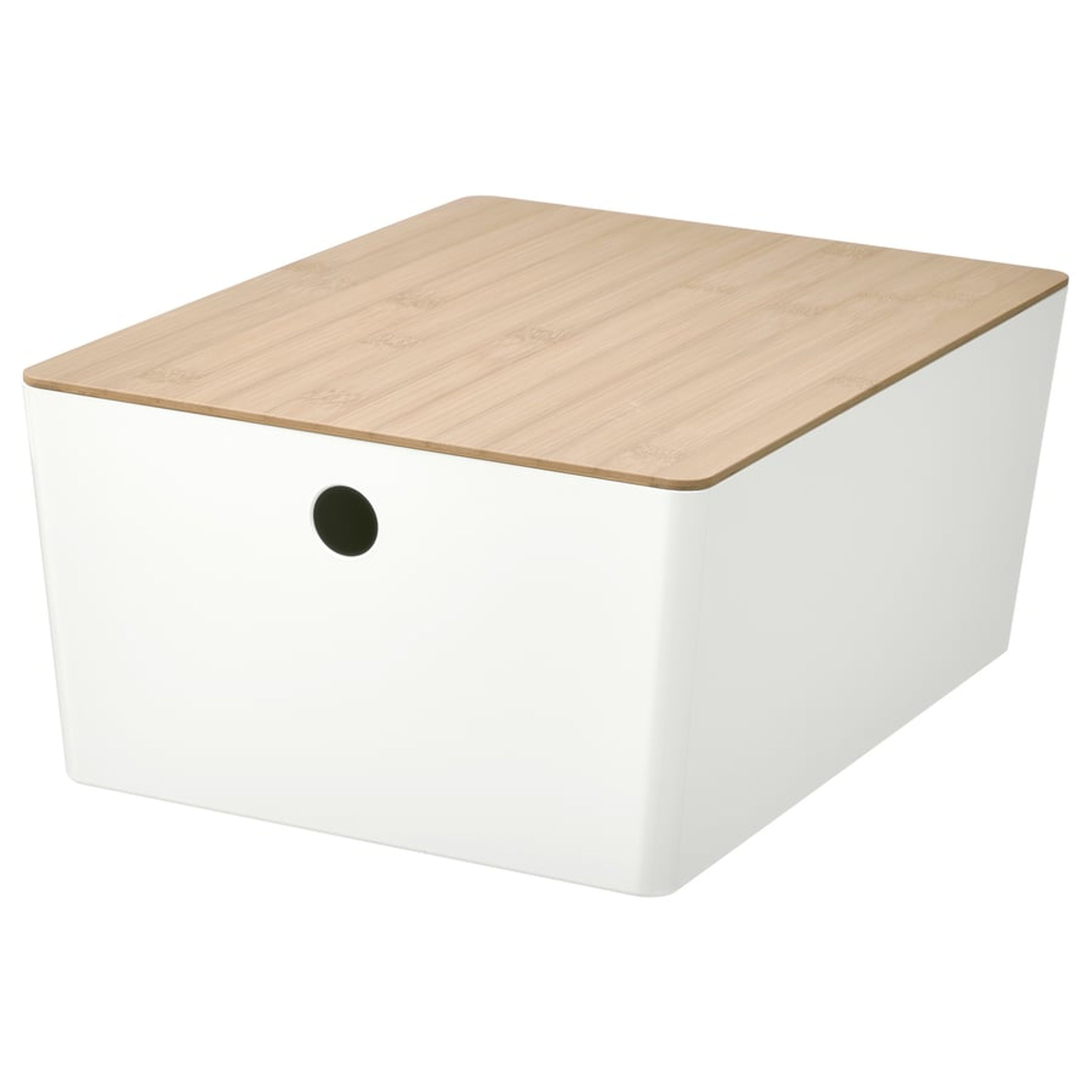 KUGGIS White Bamboo Storage Box with Lid, 26x35x15 cm | IKEA