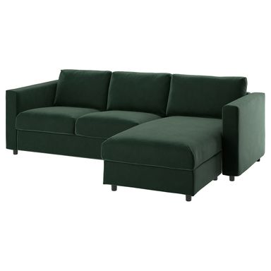VIMLE 3er-Bettsofa - mit Récamiere/Djuparp dunkelgrün