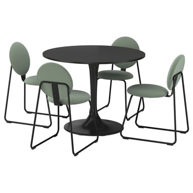 DOCKSTA / MÅNHULT Mesa y 4 sillas - negro negro/Hakebo verde grisáceo 103 cm