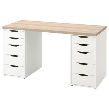 LAGKAPTEN / ALEX Desk - white stained oak effect/white 140x60 cm