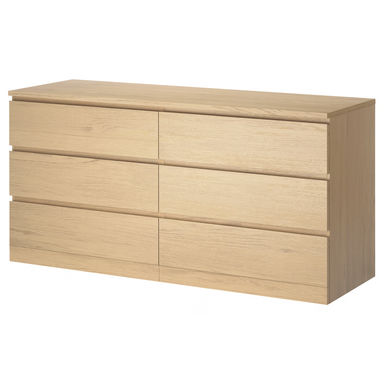 MALM 6-fiókos szekrény - fehérre pácolt tölgy furnér 160x78 cm