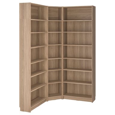 BILLY Bookcase corner comb w ext units - oak effect 136/136x28x237 cm