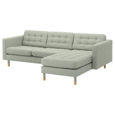 LANDSKRONA 3-seat sofa - with chaise longue/Gunnared light green/wood