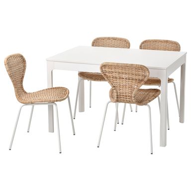 EKEDALEN / ÄLVSTA Table and 4 chairs - white/rattan white 47 1/4/70 7/8x31 1/2 "