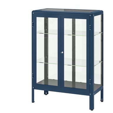 FABRIKÖR Glass-door cabinet - black-blue 31 7/8x44 1/2 "