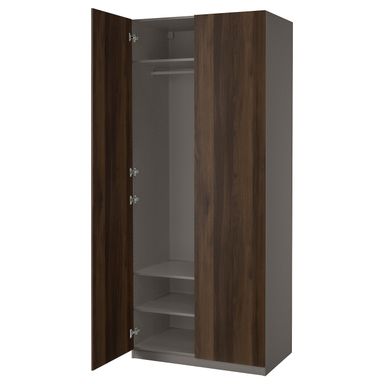 PAX / STORKLINTA Wardrobe combination - dark gray/dark brown stained oak effect 39 3/8x23 5/8x93 1/8 "