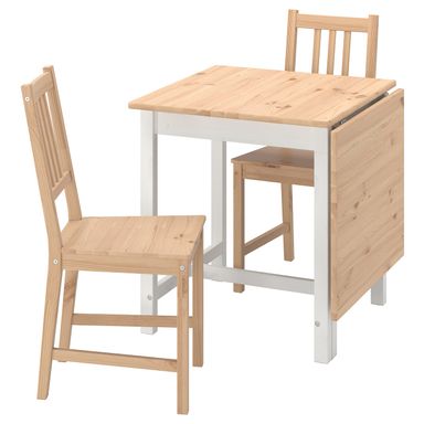 PINNTORP / PINNTORP Table and 2 chairs - light brown stained white stained/light brown stained 26 3/8/48 7/8 "