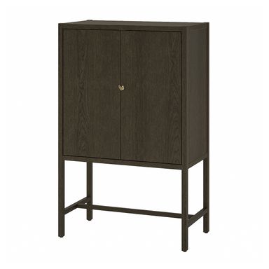 STOCKHOLM 2025 Cabinet with 2 doors - oak veneer/dark brown 31 1/2x15 7/8x49 3/8 "