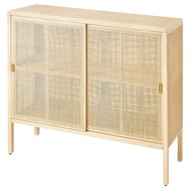 STOCKHOLM 2025 Cabinet with sliding doors - rattan/pine 49 1/4x18 1/2x43 1/4 "