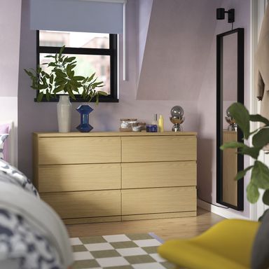 STORKLINTA 6-drawer dresser - oak effect/anchor/unlock function 55 1/8x18 7/8x29 1/2 "