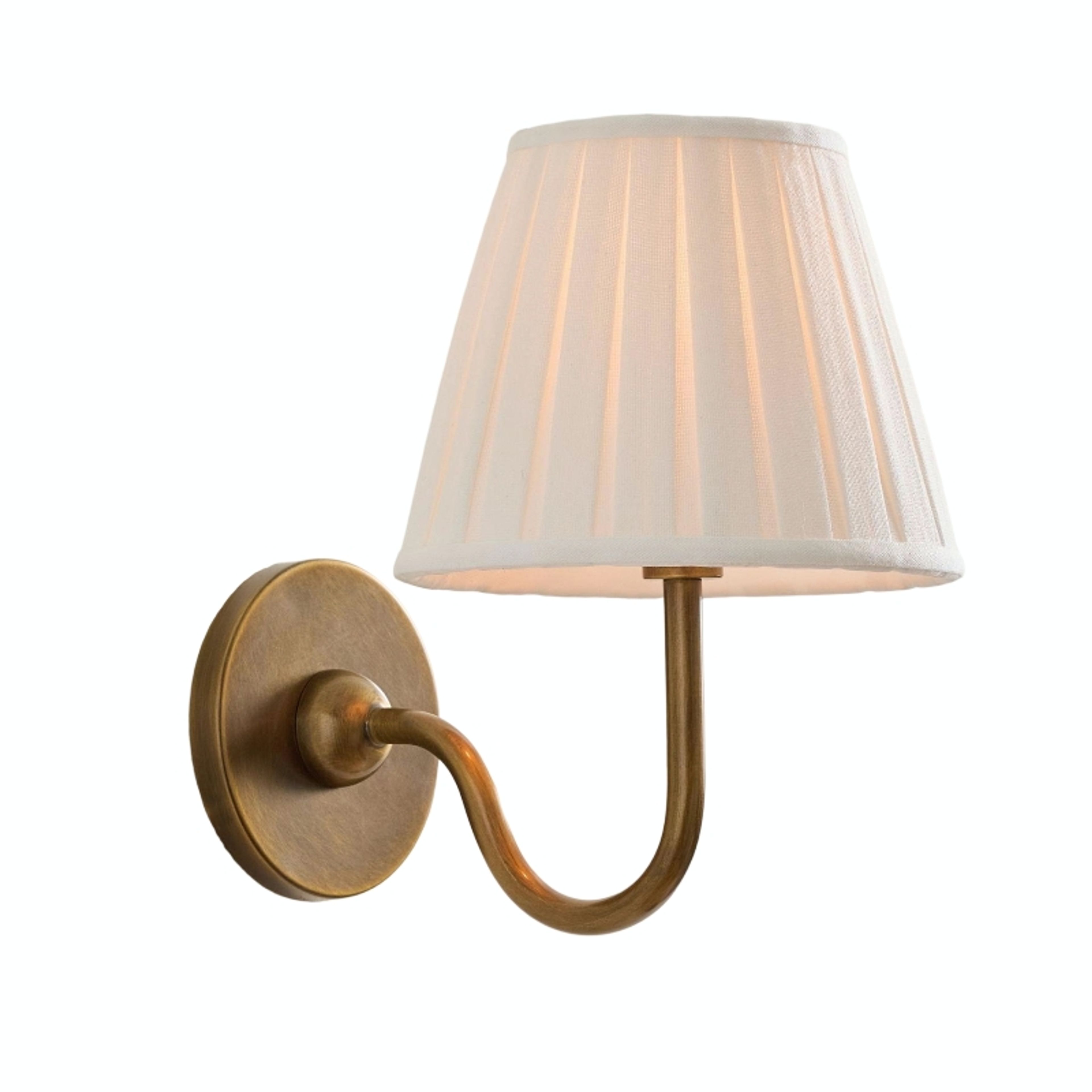 Brass Wall Sconce with Pleated Linen Shade - Bedroom Lamp