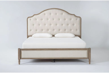 Deliah King Natural Wood Upholstered Fabric Platform Bed With USB Ports | Tufted | Adjustable Base Compatible