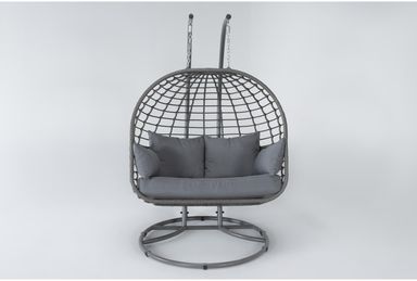 Koro Grey Metal Wicker Outdoor Hanging Double Egg Chair | Fabric | Solid