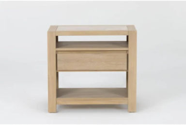 Voyage Natural Wood 1-Drawer Marble Nightstand With USB By Nate Berkus &#x2B; Jeremiah Brent | Asian Hardwood