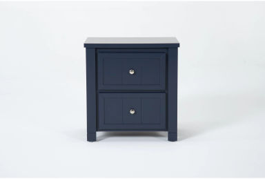 Luca Blue Wood 2-Drawer Nightstand W/ USB