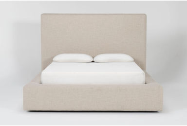 Porto King Natural Fabric Upholstered Platform Storage Bed By Nate Berkus + Jeremiah Brent | Drawers