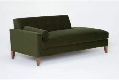Archie Green Velvet Performance Fabric 73&quot; Left Arm Facing Accent Chaise Lounge | Tufted
